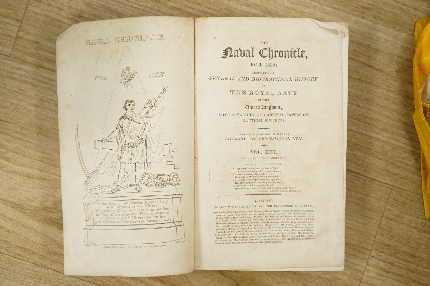 A set of seven volumes of the Royal naval Chronicle, 19th century